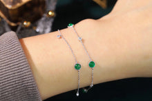 Load image into Gallery viewer, LUOWEND 18K White Gold Real Natural Emerald and Diamond Bracelet for Women
