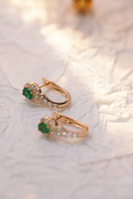Load image into Gallery viewer, LUOWEND 18K Yellow Gold Real Natural Diamond&amp;Emerald Hoop Earrings for Women

