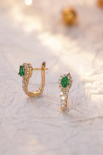 Load image into Gallery viewer, LUOWEND 18K Yellow Gold Real Natural Diamond&amp;Emerald Hoop Earrings for Women
