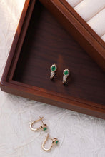 Load image into Gallery viewer, LUOWEND 18K Yellow Gold Real Natural Diamond&amp;Emerald Hoop Earrings for Women
