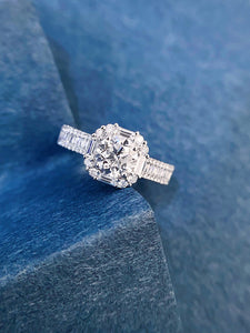 LUOWEND 18K White Gold Natural Diamond Ring for Women