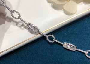LUOWEND 18K White Gold Real Natural Diamond Bracelet for Women