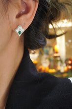 Load image into Gallery viewer, LUOWEND 18K White Gold Real Natural Diamond&amp;Emerald Earrings for Women
