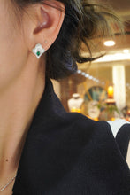 Load image into Gallery viewer, LUOWEND 18K White Gold Real Natural Diamond&amp;Emerald Earrings for Women
