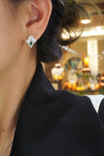 Load image into Gallery viewer, LUOWEND 18K White Gold Real Natural Diamond&amp;Emerald Earrings for Women
