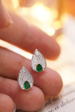 Load image into Gallery viewer, LUOWEND 18K White Gold Real Natural Diamond&amp;Emerald Earrings for Women
