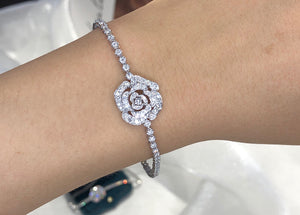 LUOWEND 18K White Gold Real Natural Diamond Bracelet for Women
