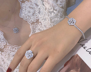 LUOWEND 18K White Gold Real Natural Diamond Bracelet for Women