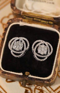 LUOWEND 18K White Gold Real Natural Diamond Stud Earrings for Women