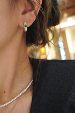 Load image into Gallery viewer, LUOWEND 18K White&amp;Yellow Gold Real Natural Diamond&amp;Emerald Earrings for Women
