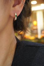 Load image into Gallery viewer, LUOWEND 18K White&amp;Yellow Gold Real Natural Diamond&amp;Emerald Earrings for Women
