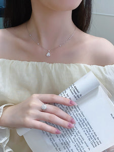 LUOWEND 18K White Gold Natural Diamond Pendant Necklace for Women