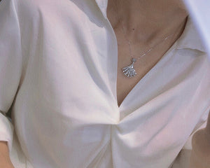 LUOWEND 18K White Gold Real Natural Diamond Pendant Necklace for Women