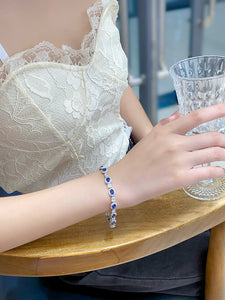 LUOWEND 18K White Gold Natural Diamond and Sapphire Bracelet for Women