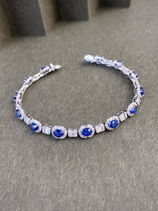 LUOWEND 18K White Gold Natural Diamond and Sapphire Bracelet for Women