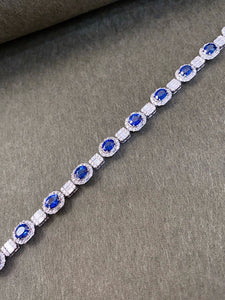 LUOWEND 18K White Gold Natural Diamond and Sapphire Bracelet for Women