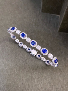LUOWEND 18K White Gold Natural Diamond and Sapphire Bracelet for Women