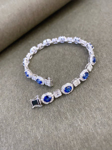 LUOWEND 18K White Gold Natural Diamond and Sapphire Bracelet for Women