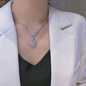 LUOWEND 18K White Gold Real Natural Diamond Necklace for Women