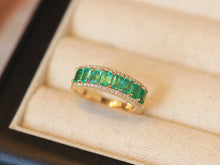 Load image into Gallery viewer, LUOWEND 18K Yellow Gold Natural Emerald Ring for Women
