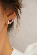 Load image into Gallery viewer, LUOWEND 18K White Gold Real Natural Ruby and Diamond Earrings for Women
