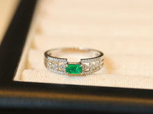 Load image into Gallery viewer, LUOWEND 18K White Gold Natural Emerald Ring for Women
