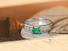 Load image into Gallery viewer, LUOWEND 18K White Gold Natural Emerald Ring for Women
