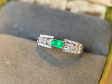 Load image into Gallery viewer, LUOWEND 18K White Gold Natural Emerald Ring for Women
