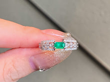 Load image into Gallery viewer, LUOWEND 18K White Gold Natural Emerald Ring for Women

