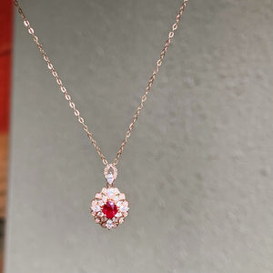 LUOWEND 18K Rose Gold Natural Ruby Necklace for Women