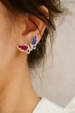 Load image into Gallery viewer, LUOWEND 18K White Gold Real Natural Diamond and Sapphire Earrings for Women
