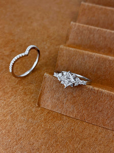 LUOWEND 18K White Gold Natural Diamond Ring for Women