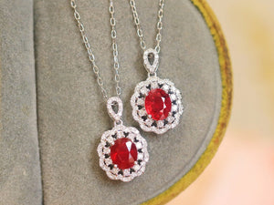 LUOWEND 18K White Gold Natural Ruby Necklace for Women