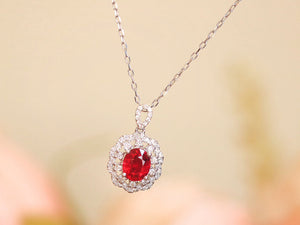 LUOWEND 18K White Gold Natural Ruby Necklace for Women