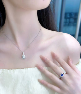 LUOWEND 18K White Gold Natural Diamond Pendant Necklace for Women