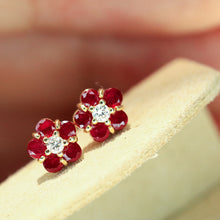 Load image into Gallery viewer, LUOWEND 18K Yellow Gold Fine Jewelry Natural Ruby Earrings for Women
