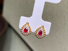 Load image into Gallery viewer, LUOWEND 18K Yellow Gold Natural Ruby Earrings for Women
