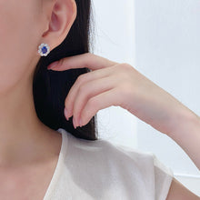 Load image into Gallery viewer, LUOWEND 18K White Gold Natural Diamond and Sapphire Earrings for Women
