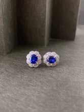 Load image into Gallery viewer, LUOWEND 18K White Gold Natural Diamond and Sapphire Earrings for Women
