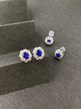 Load image into Gallery viewer, LUOWEND 18K White Gold Natural Diamond and Sapphire Earrings for Women
