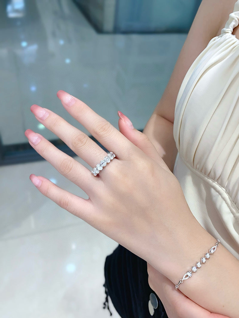 LUOWEND 18K White Gold Natural Diamond Ring for Women
