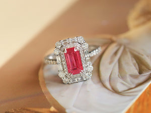 LUOWEND 18K White Gold Natural Ruby Ring for Women