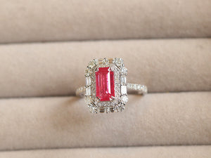 LUOWEND 18K White Gold Natural Ruby Ring for Women