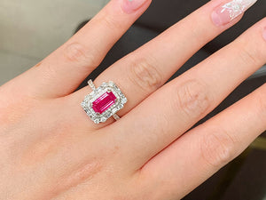 LUOWEND 18K White Gold Natural Ruby Ring for Women