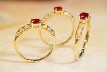 Load image into Gallery viewer, LUOWEND 18K Yellow Gold Real Natural Diamond&amp;Ruby Ring for Women
