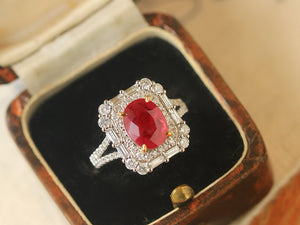 LUOWEND 18K White Gold Natural Ruby Ring for Women