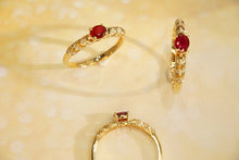 Load image into Gallery viewer, LUOWEND 18K Yellow Gold Real Natural Diamond&amp;Ruby Ring for Women
