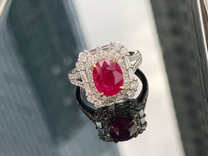 LUOWEND 18K White Gold Natural Ruby Ring for Women