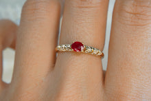 Load image into Gallery viewer, LUOWEND 18K Yellow Gold Real Natural Diamond&amp;Ruby Ring for Women
