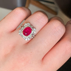 LUOWEND 18K White Gold Natural Ruby Ring for Women
